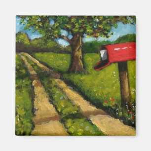 Imán Buzón rojo del país: Pintura al óleo