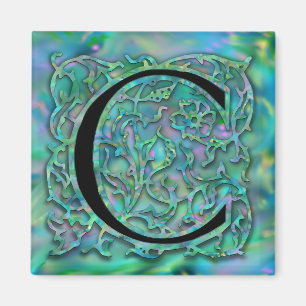 Imán C Monograma "Green Garden Besque" Square Magnet