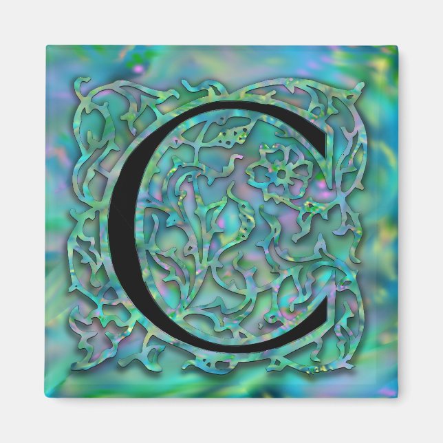 Imán C Monograma "Green Garden Besque" Square Magnet (Frente)