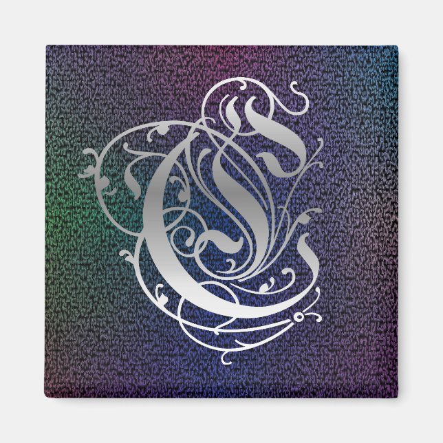 Imán C Monograma "Paulus Silver en negro" Magnet cuadra (Frente)