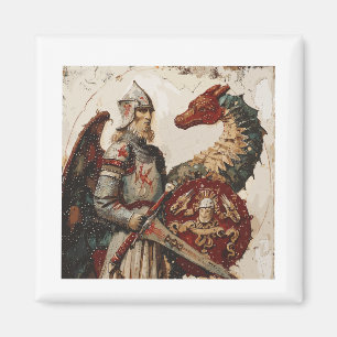 Imán Caballero medieval con dragón