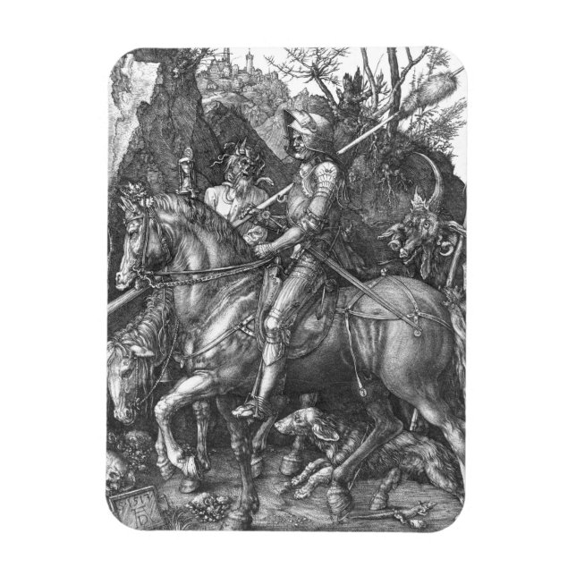 Imán Caballero, muerte y el diablo, 1513 (grabado) (Vertical)