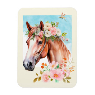Imán Caballo acuarela y flores flexibles
