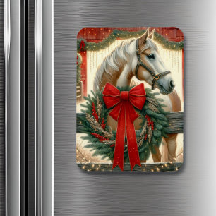 Imán Caballo acuarela y Navidades de granjas festivas