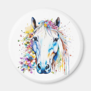Imán Caballo Blanco Bonito Floral Personalizado 