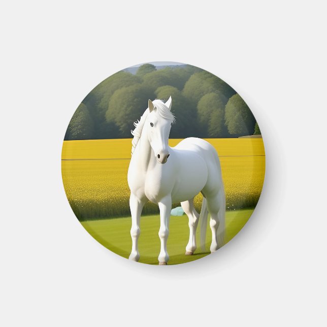 Imán Caballo Blanco Con Guirnalda Floral (Frente)