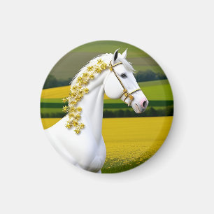 Imán Caballo Blanco Con Guirnalda Floral