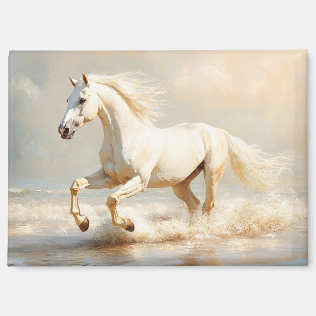 Imán Caballo blanco corriendo en la playa (Anverso)