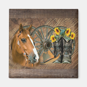 Imán Caballo Cowboy Boots Rueda de vagón girasoles occi