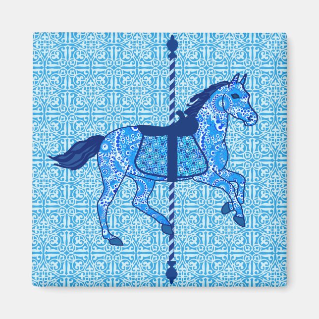 Imán Caballo de carrusel - Cobalto y azul cielo (Frente)