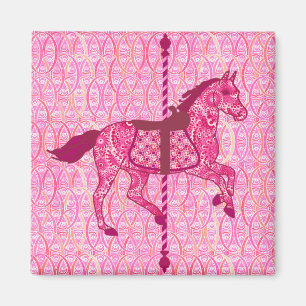 Imán Caballo de carrusel - rosa de la fucsia