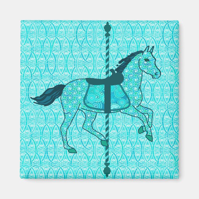 Imán Caballo de carrusel - Turquesa y Aqua (Frente)
