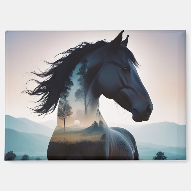 Imán Caballo de doble exposición Naturaleza animal Arte (Anverso)