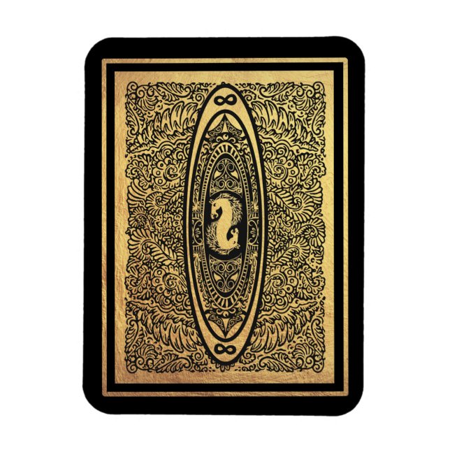 Imán Caballo de mar dorado Mandala - Diseño infinito or (Vertical)