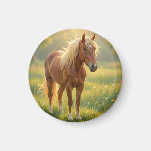 Imán Caballo de Melena Dorada Pradera de Flores Silvest
