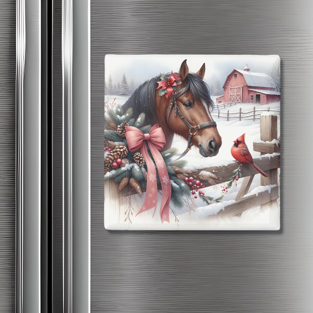 Imán Caballo de Navidades marrones y cardenal (Subido por el creador)
