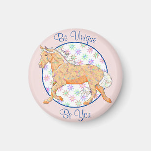 Imán Caballo de Palomino naranja (rosa/azul)