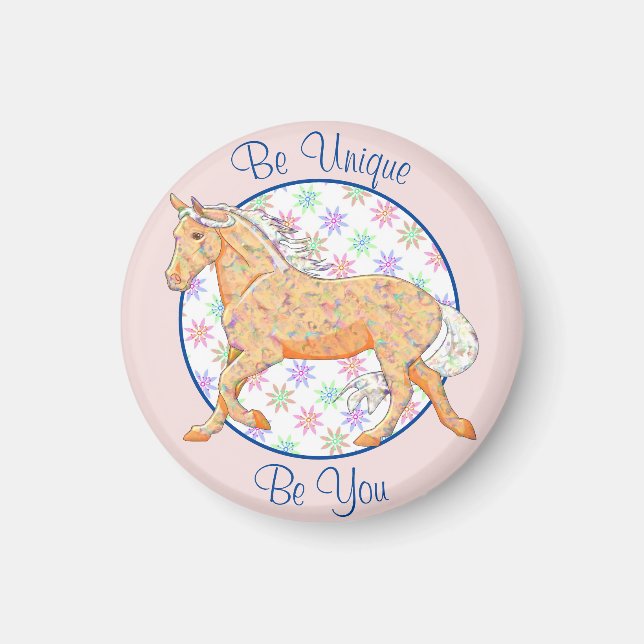 Imán Caballo de Palomino naranja (rosa/azul) (Frente)