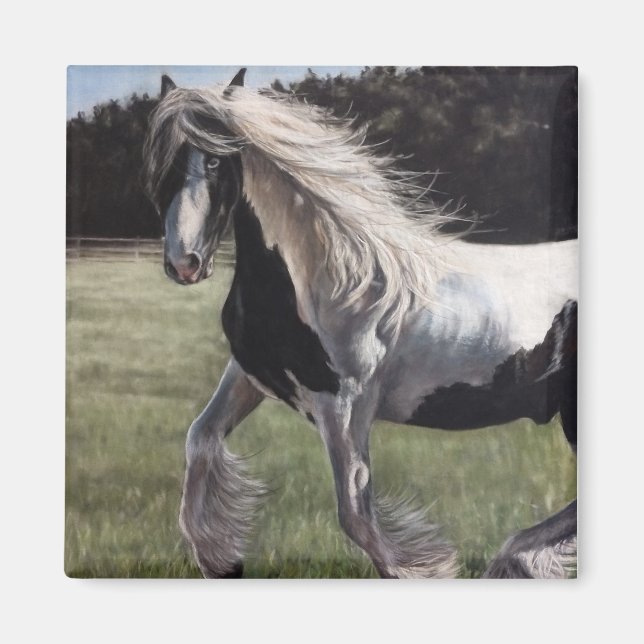 Imán Caballo de vancha gitano corriendo en el campo (Frente)