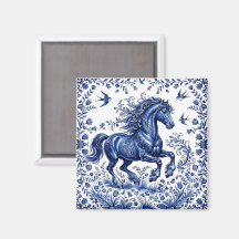 Caballo frisón al estilo Delftware en prado