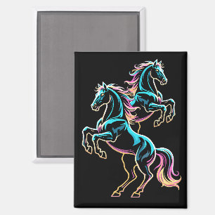 Imán Caballo Luz de Neón Efecto Glitch Estilo Retro