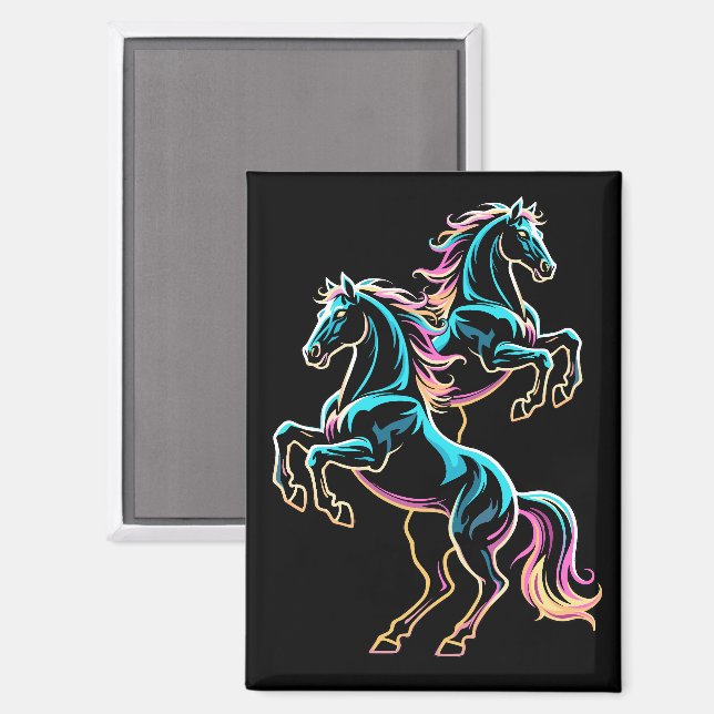 Imán Caballo Luz de Neón Efecto Glitch Estilo Retro (Anverso/Reverso)