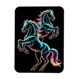 Imán Caballo Luz de Neón Glitch Estilo Retro