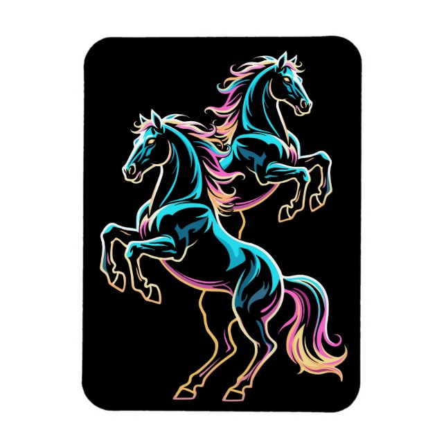 Imán Caballo Luz de Neón Glitch Estilo Retro (Vertical)