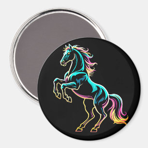 Imán Caballo Luz de Neón Glitch Estilo Retro