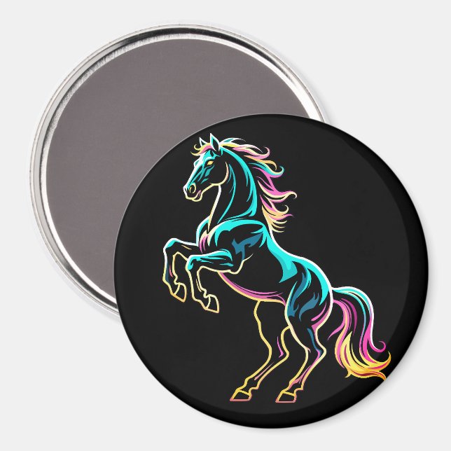 Imán Caballo Luz de Neón Glitch Estilo Retro (Anverso/Reverso)