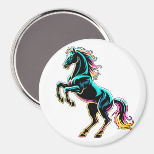 Imán Caballo Luz de Neón Glitch Estilo Retro