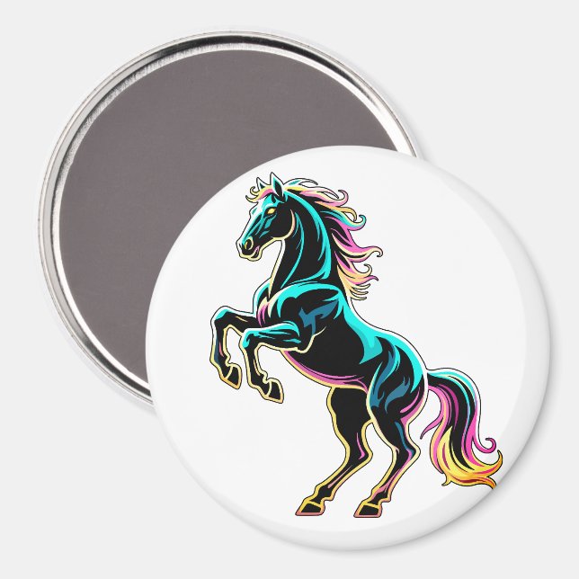 Imán Caballo Luz de Neón Glitch Estilo Retro (Anverso/Reverso)