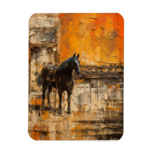 Imán Caballo majestuoso al atardecer abstracto