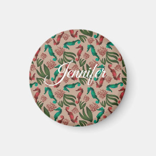 Imán Caballo marino rosa Nautical Personalizado