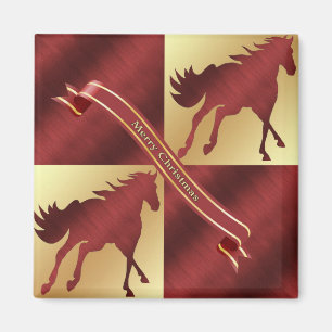 Imán Caballo Maroon y Gold Merry Christmas