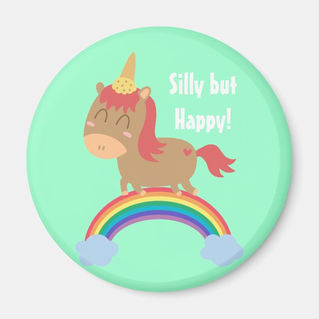 Imán Caballo marrón Kawaii tratando de ser unicornio (Frente)