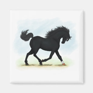 Imán Caballo negro con estrella y pavo (Belleza negra)