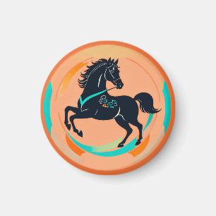 Imán Caballo Negro sobre un Fondo Colorido