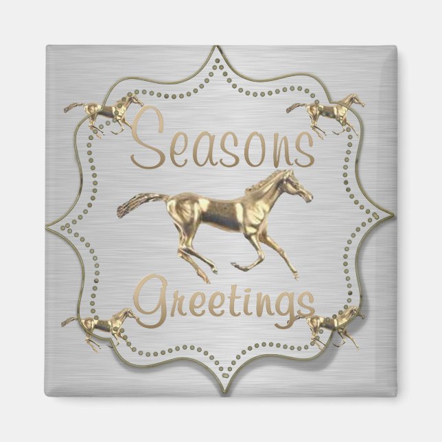 Imán Caballo Oro Occidental En Feriado Plateado (Frente)