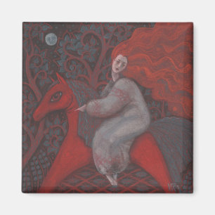 Imán "Caballo Rojo", jengibre, arte folclórico, tonos t