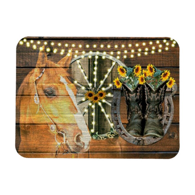 Imán Caballo Rústico Sunflowers Wagon Wheboy Boots (Horizontal)