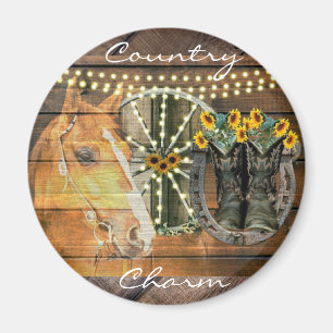 Imán Caballo Rústico Sunflowers Wagon Wheboy Boots