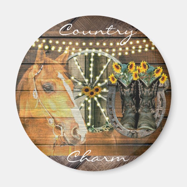 Imán Caballo Rústico Sunflowers Wagon Wheboy Boots (Frente)