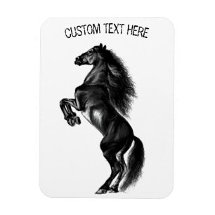 Imán Caballo salvaje negro vertical - Dibujo en blanco 