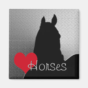 Imán Caballos cardíacos I Red Heart (metal plateado) Ma