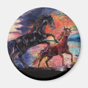 Imán Caballos de acuarela de cielo infinito