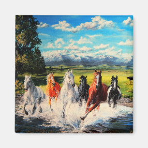 Imán Caballos de rancho recorren el paisaje del río