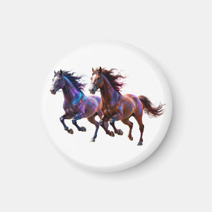 Imán Caballos místicos de neón corriendo galácticos par