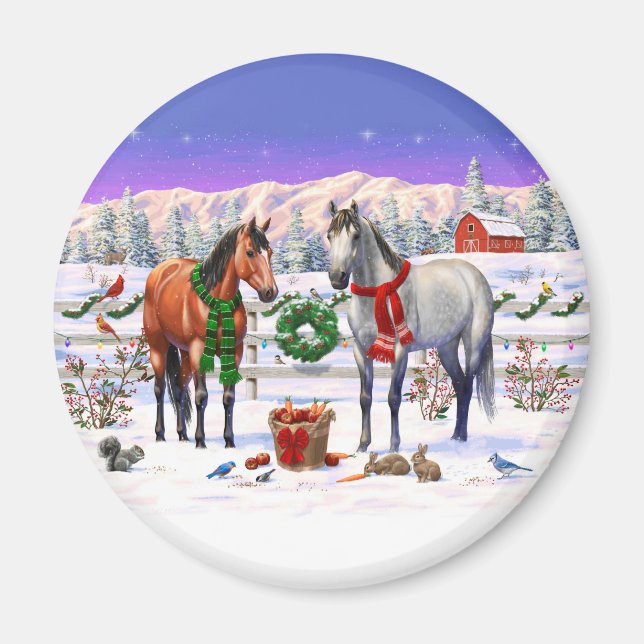 Imán Caballos navidades en nieve (Frente)