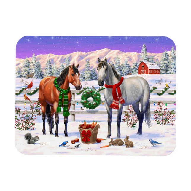 Imán Caballos navidades en nieve (Horizontal)